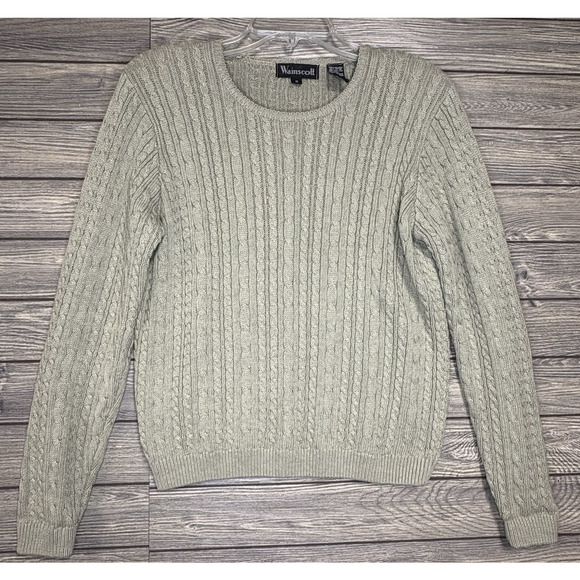 Wainscott Vintage Crewneck Cable Knit Sweater Olive Green Size Small 90s Chunky - Picture 1 of 8